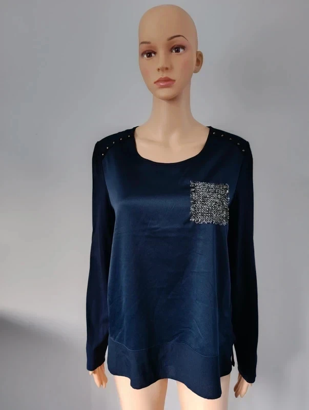 Blusa Captain Tortue T38 azul marino – Bolsillo de tweed con lentejuelas – Mangas largas – photo 2
